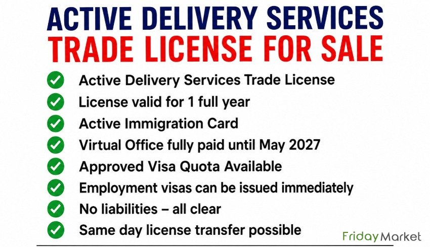 Delivery Services Trade License For Sale In DUBAI UAE دبي الإمارات